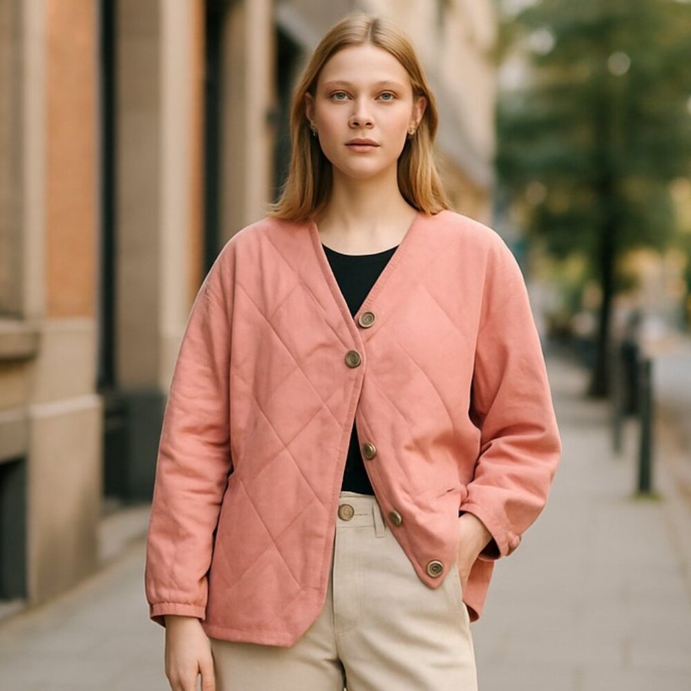 NWT TOPSHOP washed quilted ovoid jacket in pink